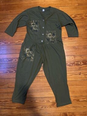 Vintage Kiwi Sport Sunflower Romper Bohemian Hand Painted Whimsical Comfy